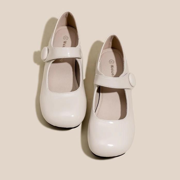 French Round Head Soft Bottom Flat Bottom Mary Jane Women's Shoes Light Mouth Apricot Red Jk Small Leather Shoes Comfortable Single Shoes Women's Skir
