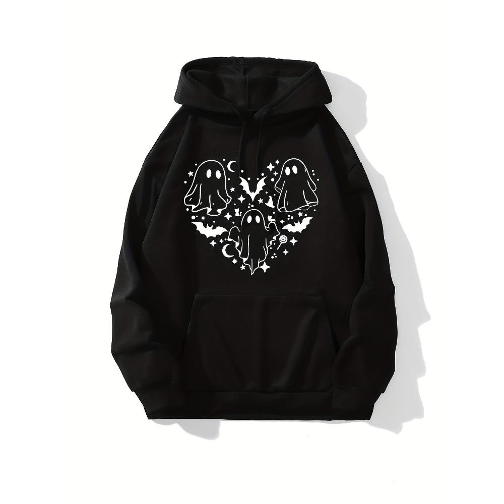 Halloween Cute Three Ghosts Cartoon Printed Long Sleeve Hoodie Autumn Winter Round Neck Hoodie Women's Clothing