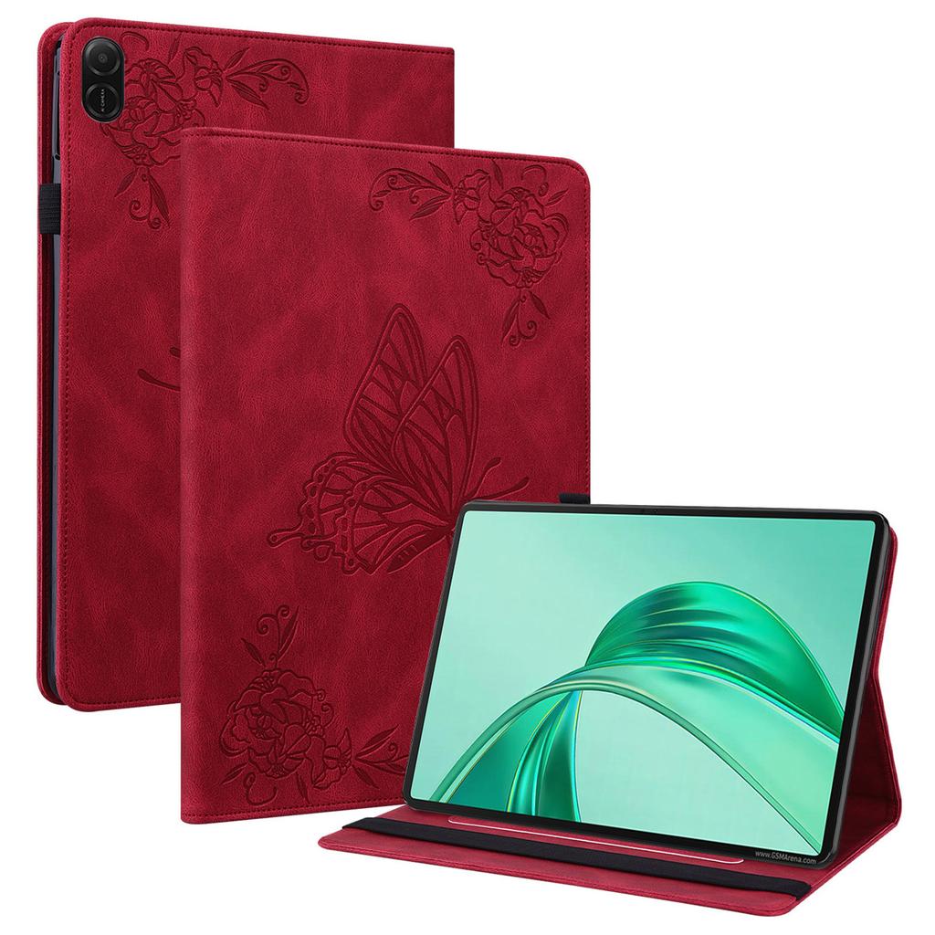 For Honor Pad X8a Case Butterfly Flower Imprint PU Leather Tablet Cover with Card Slots