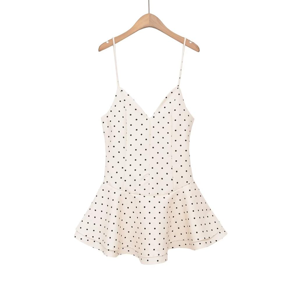 Summer new European and American style sexy polka dot printing v-neck suspender short jumpsuit