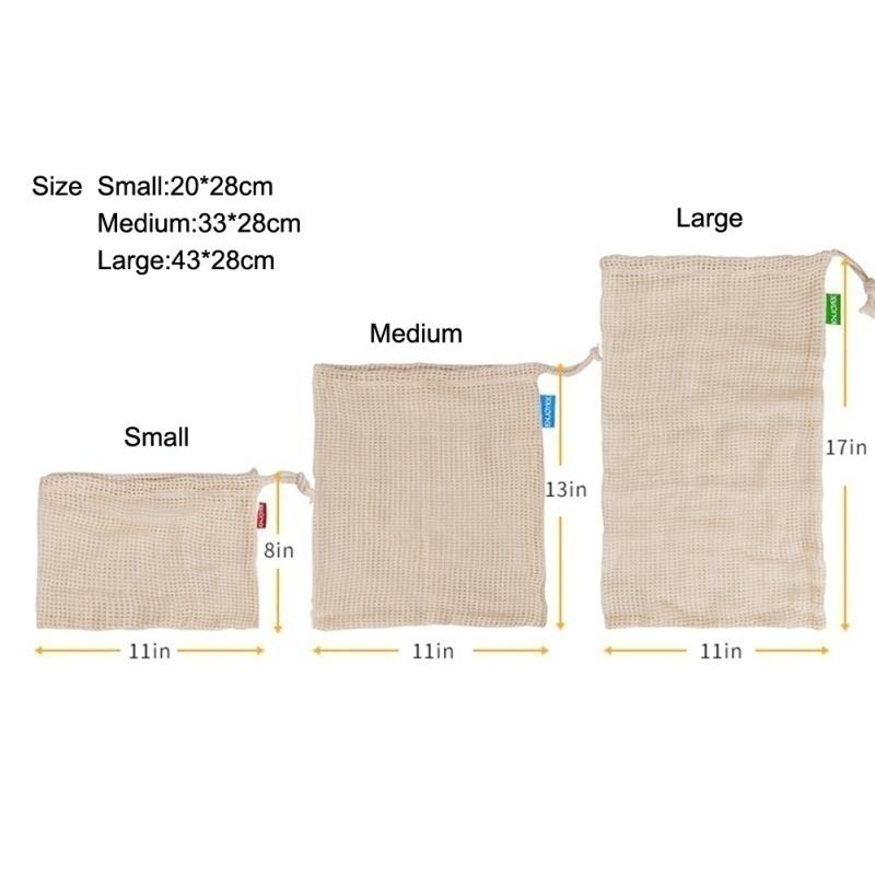 S / M / L Wiederverwendbare Produkttasche Waschbare umweltfreundliche Netztasche aus natürlicher Baumwolle