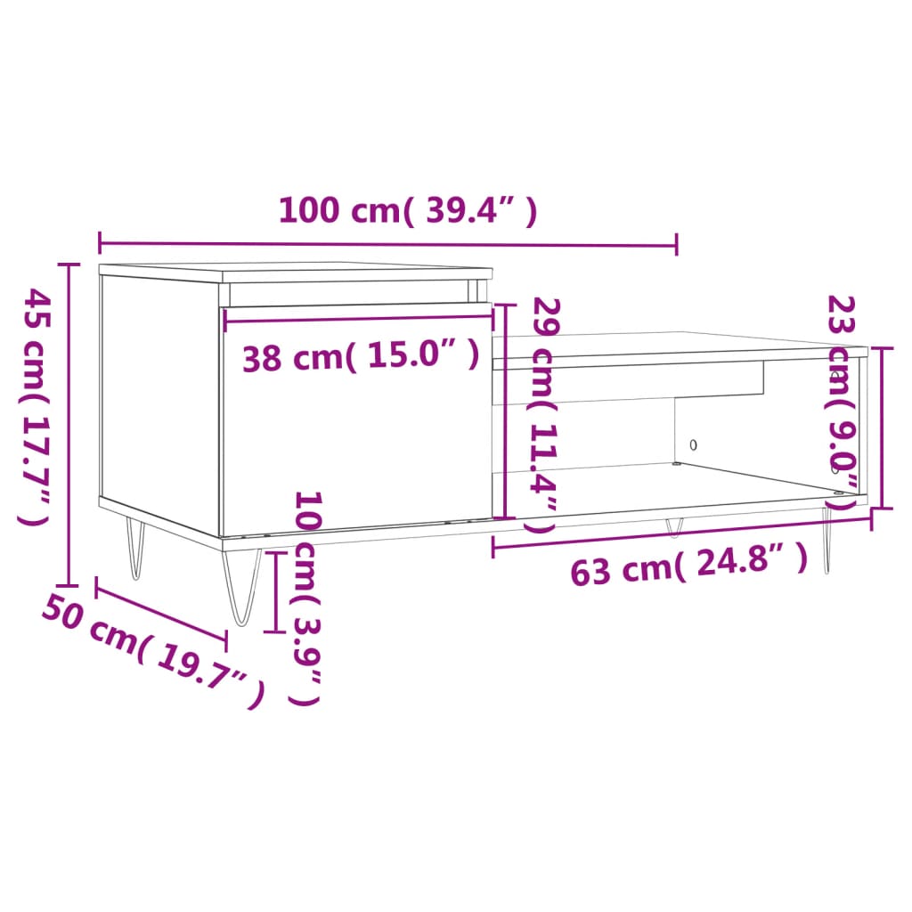  Coffee Table, High Gloss White, 100x50x45 Cm