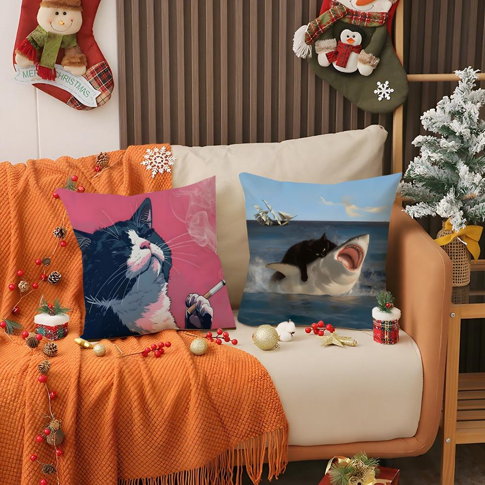 Popular Internet Cute Banana Cat Pillow Case Pattern Printed Pillowcase for Living Room Sofa Cushion Cover & Bedroom Decor
