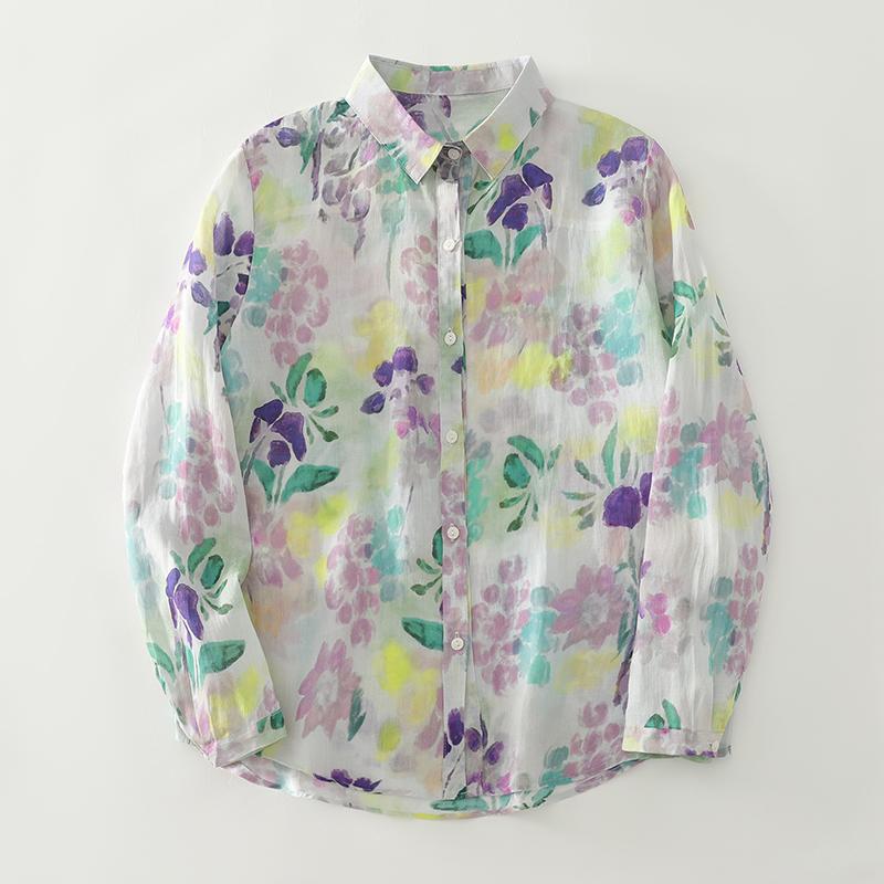 DIMANAF 2025 New Plus Size Women Tops Shirts Tees Floral Casual Loose Blouse Autumn Print Cotton Long Sleeve