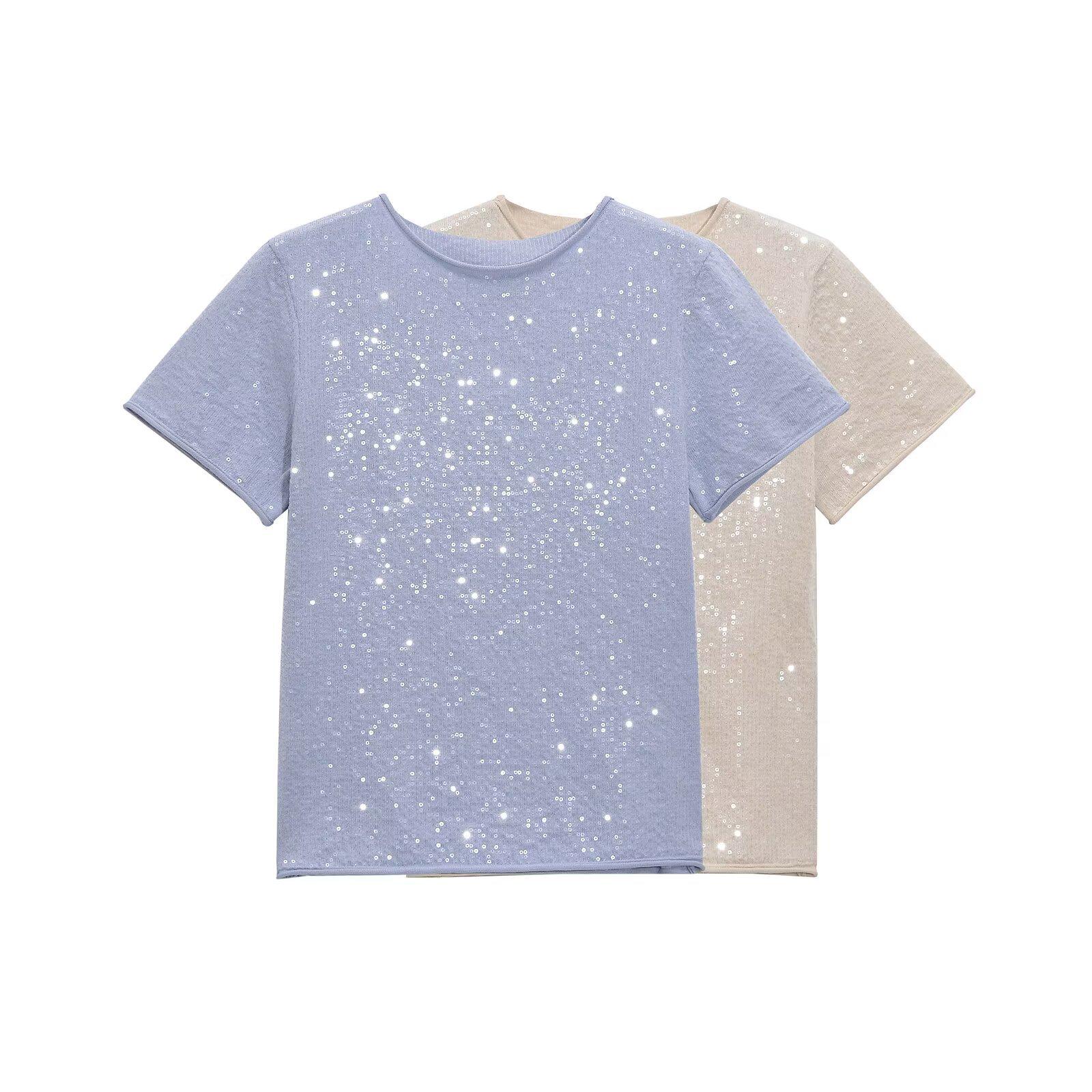 

2025 Spring Women s Casual Sequin-Embellished Knit Top Large