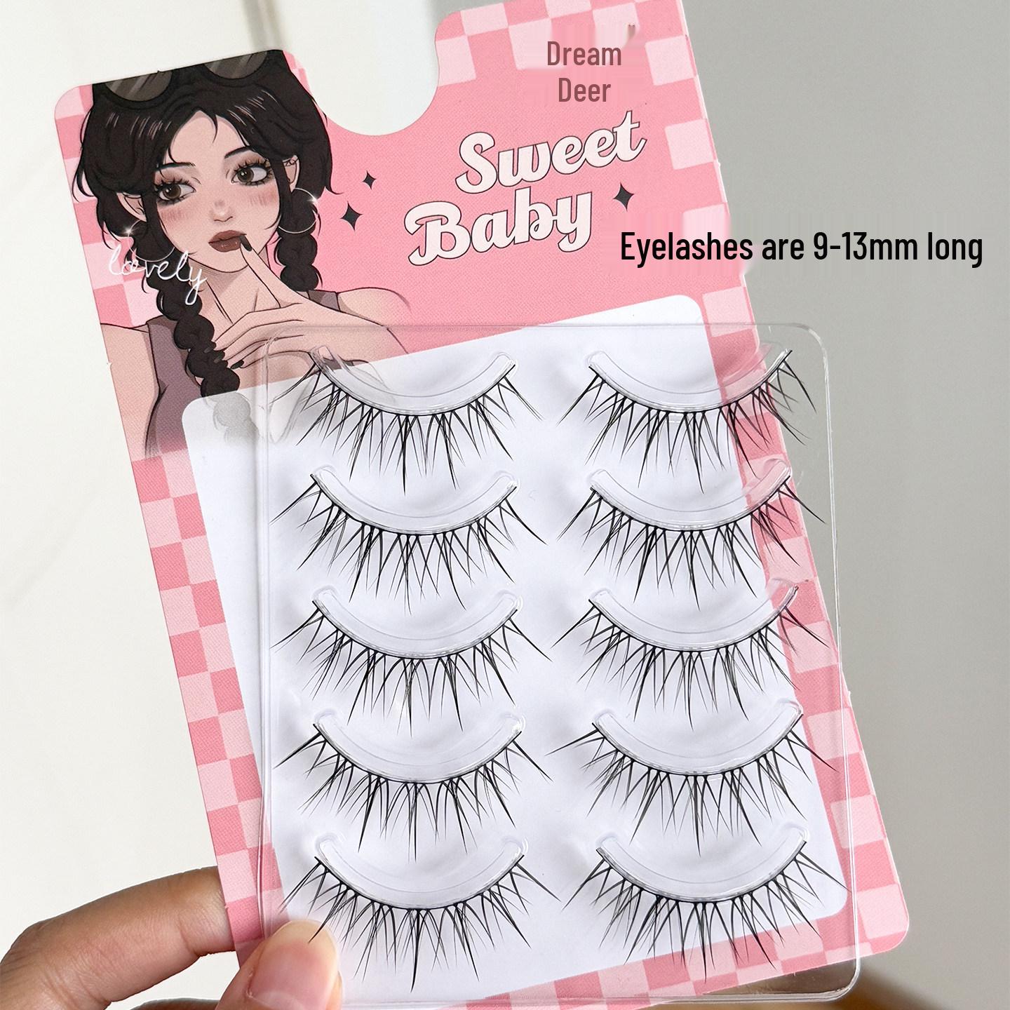 Dream Deer Fairy Manga Long Thin False Eyelashes - Cross-Section Mesh for Sweet, Enlarged Eyes