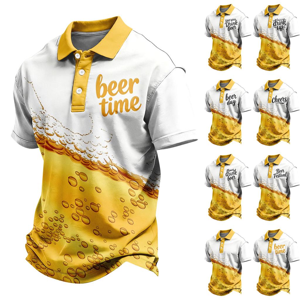 Men's Short Sleeve Button Front Shirt with Lapel Collar Festival Themed Casual Summer Comfortable Top for Parties and Events