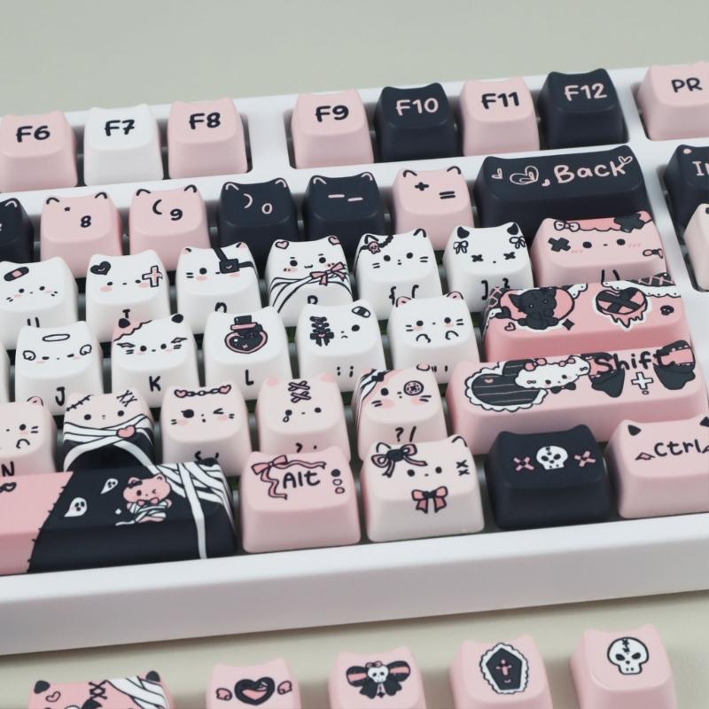 Quality 132key PBT Keycaps Featuring Charm Cats Designs Keycaps for 61 87 96 98 104 108 Mechanical Keyboards Keycap