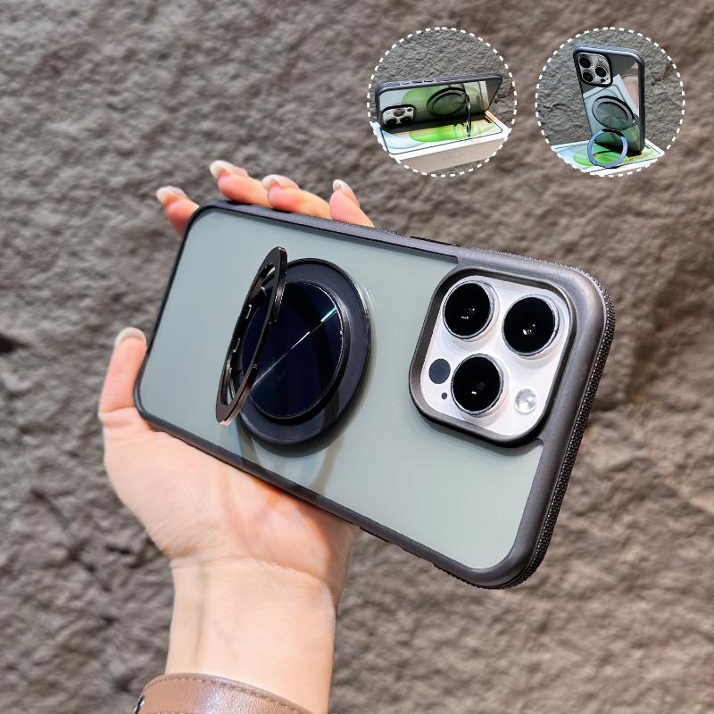 For Magsafe Magnetic Wireless Charging 360 Rotating Bracket Phone Case For iPhone 16 Pro Max 14 13 15 Pro Max Translucent Cover