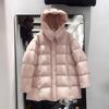 White duck down winter new medium and long puff down jacket women's tide hooded loose thickened small coat