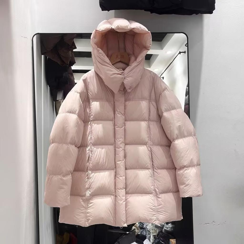 White duck down winter new medium and long puff down jacket women's tide hooded loose thickened small coat