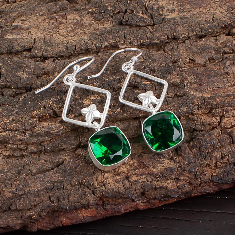 

Chrome Diopside Gemstone 925 Sterling Silver Jewelry Handmade Hook Earrings1.70 EE-10-9