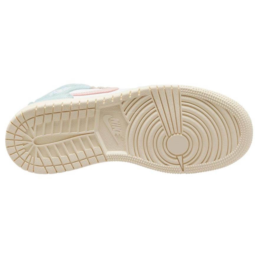 Buty sportowe Air Jordan 1 Mid SE GS z falowanym brzegiem dla dzieci zielono-biało-różowe Oxford DZ5361-100