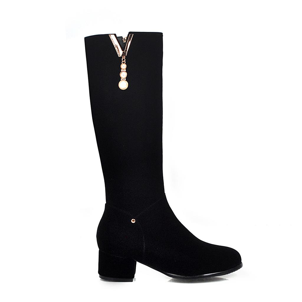 Women's High-heeled Boots Autumn and Winter Comfortable Versatile Thick-heeled Large-size Medium Boots