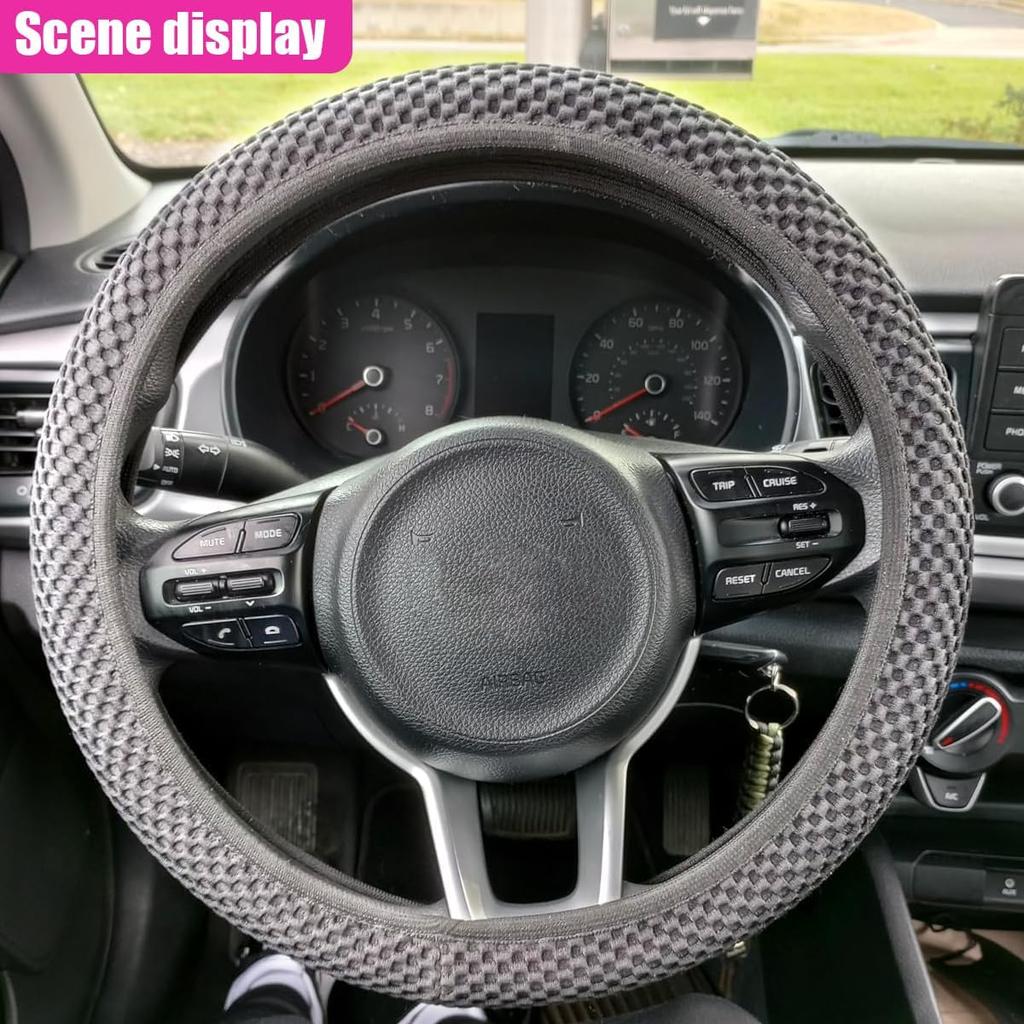 Elastic Stretch Steering Wheel Cover, Anti-Slip 15 Inch Microfiber Odorless Breathable Ice Silk Car Steering Wheel Protector, Easy Carry, Warm In