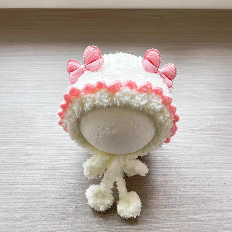 Adorable Children's Plush Knit Hat with Lace Ear Protection for Boys and Girls - Warm and Thick for Autumn and Winter