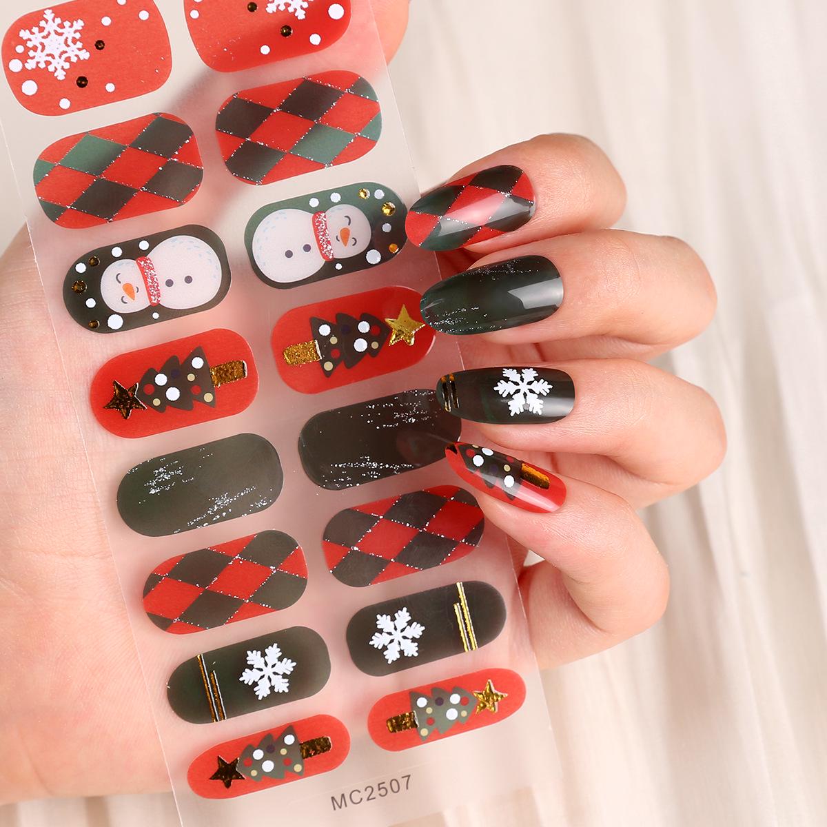 16-Piece European/American Christmas Gel Nail Stickers – No-Bake, French Manicure Style