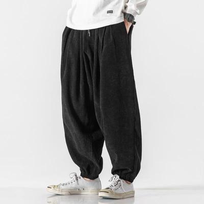 Kord Freizeithose im chinesischen Stil Herren Locker geschnittene Hose Herren Trendmarke Weitbeinige Pumphose