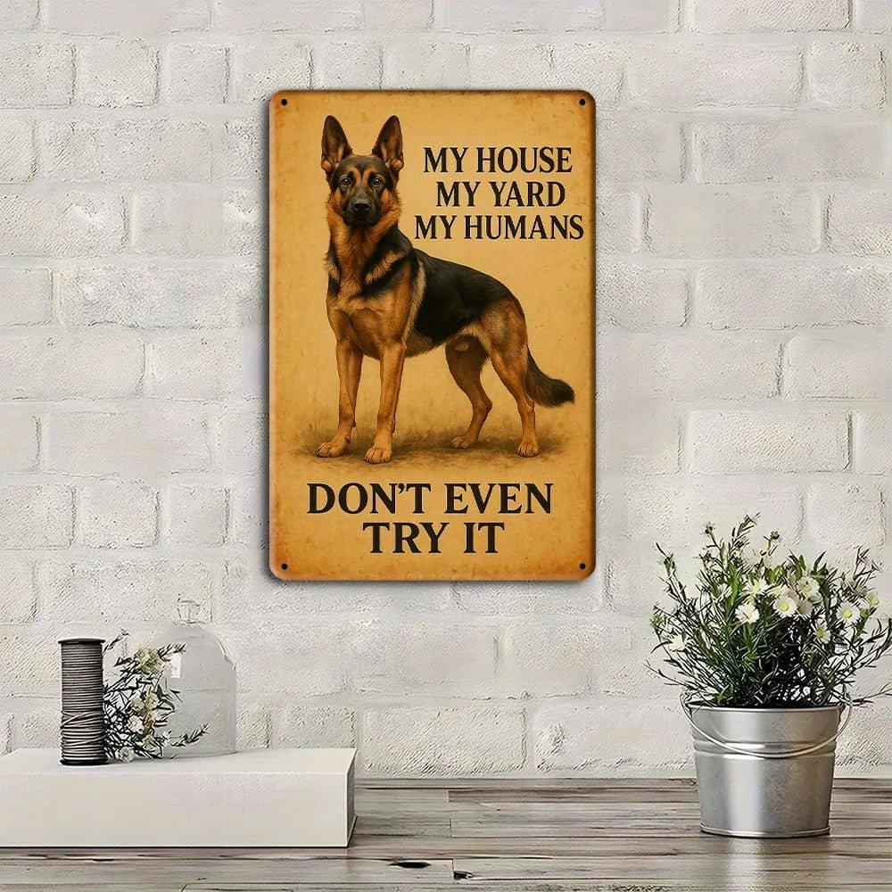 Metalowy znak ostrzegawczy Pies Owczarek Niemiecki, 8x12 cali.