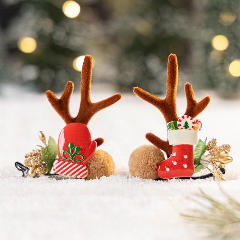New Year Christmas Gift Kawaii Red Hair Pin Children Barrettes Bow Deer Santa Claus Kids Headwear Girls Kids Hair Accessories