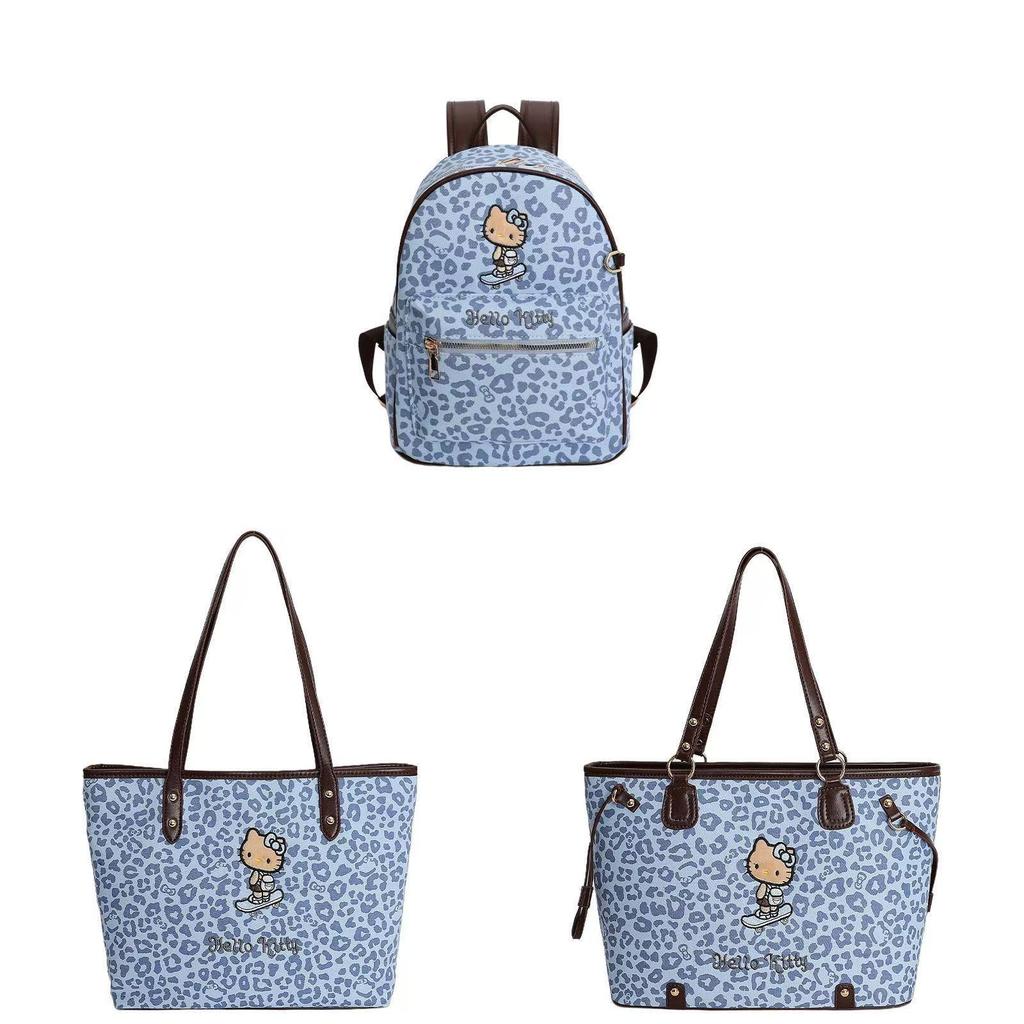 Hello Kitty Leopard Pattern Pu Backpack With Vintage Design And Spacious Storage For Casual Outings