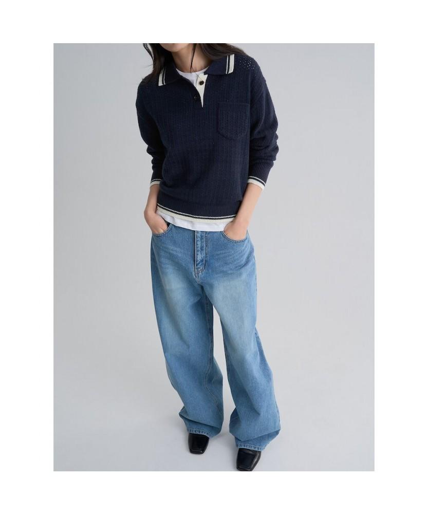 8seconds Color Block Collar Pullover Navy