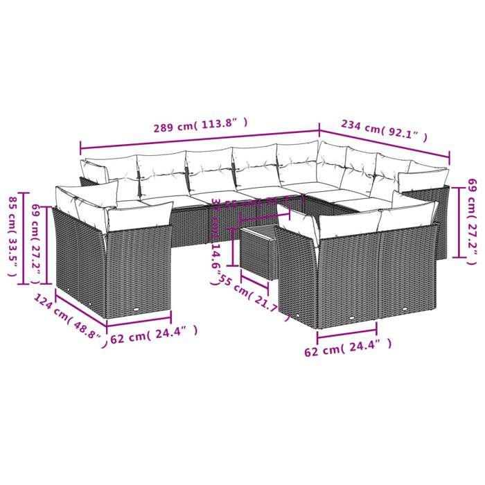 VidaXL Garden Lounge Set with Cushions 13 Pcs, Patio Sofas, Patio Furniture Set, Outdoor Furniture, Grey 3256284
