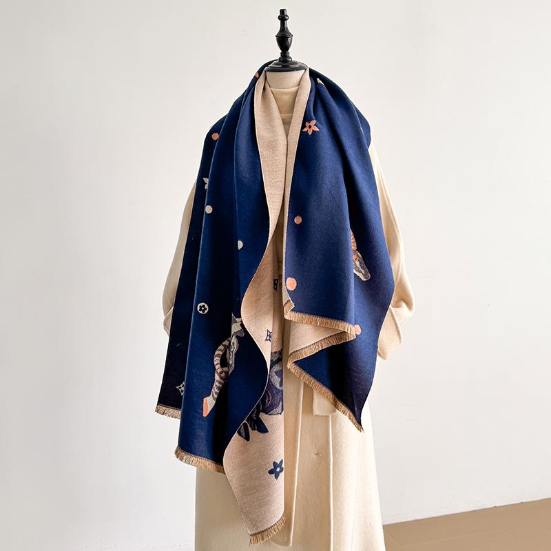 

Женская мода Искусственный кашемир Зимние накидки Винтажный принт Кисточки Толстый Теплый Пашмина Двусторонний Шарф Уличные Шали