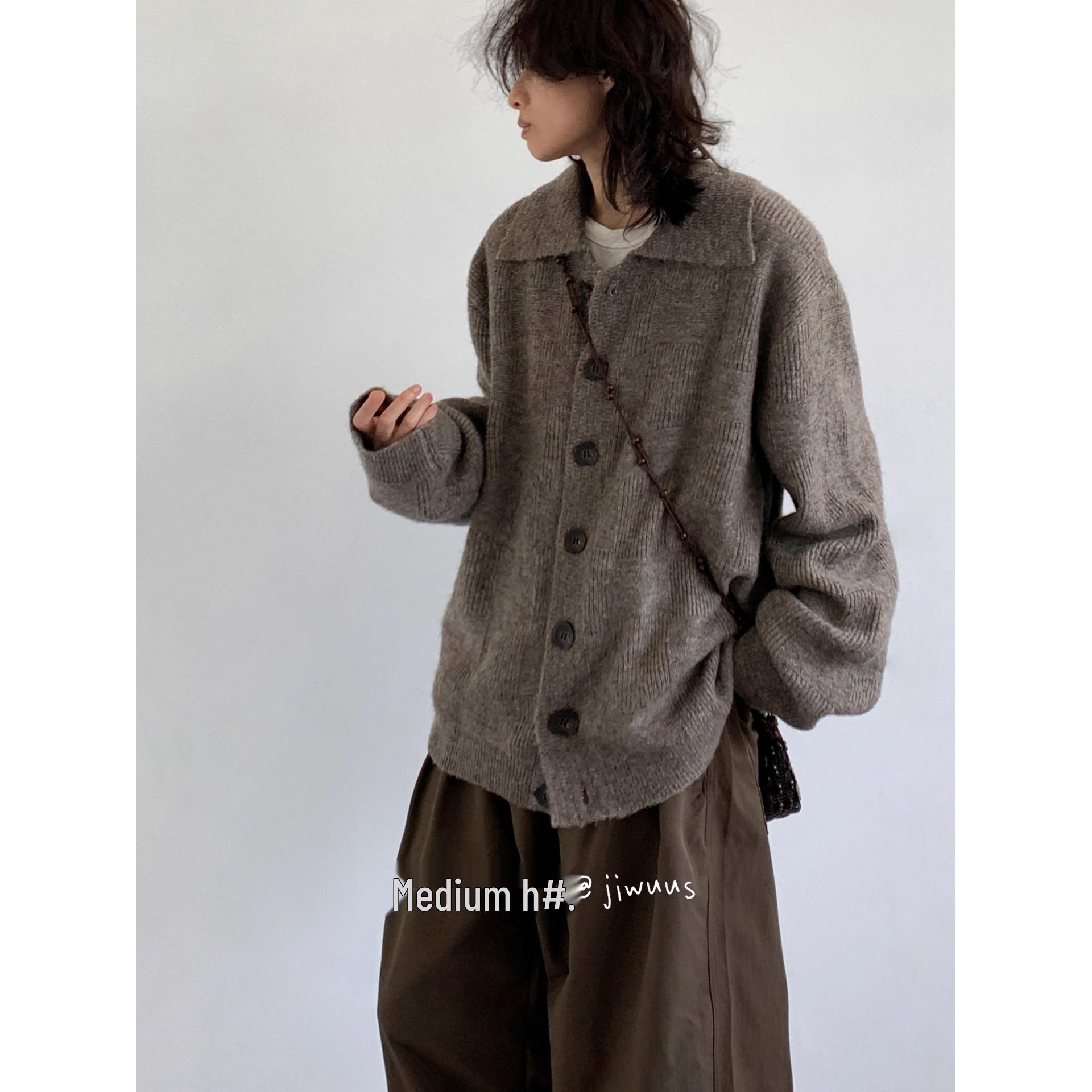 Осенне-зимний унисекс японский ретро вязаный кардиган-свитер Medium