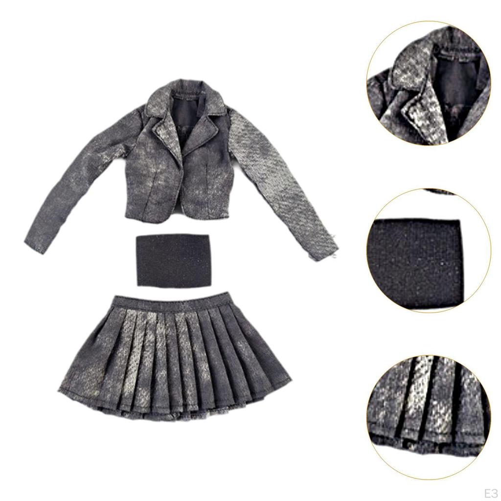 1/6 Scale Short Jacket, Pleated Skirt and Tube Top Set Doll Model Clothes Soft Accessories Trendy