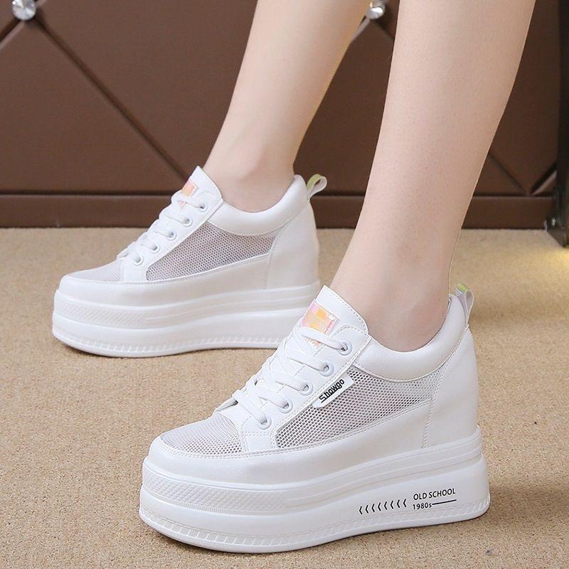 Inner heightening women's shoes 8CM heightening small white shoes women's summer mesh breathable thick sole 2024 summer single shoes casual