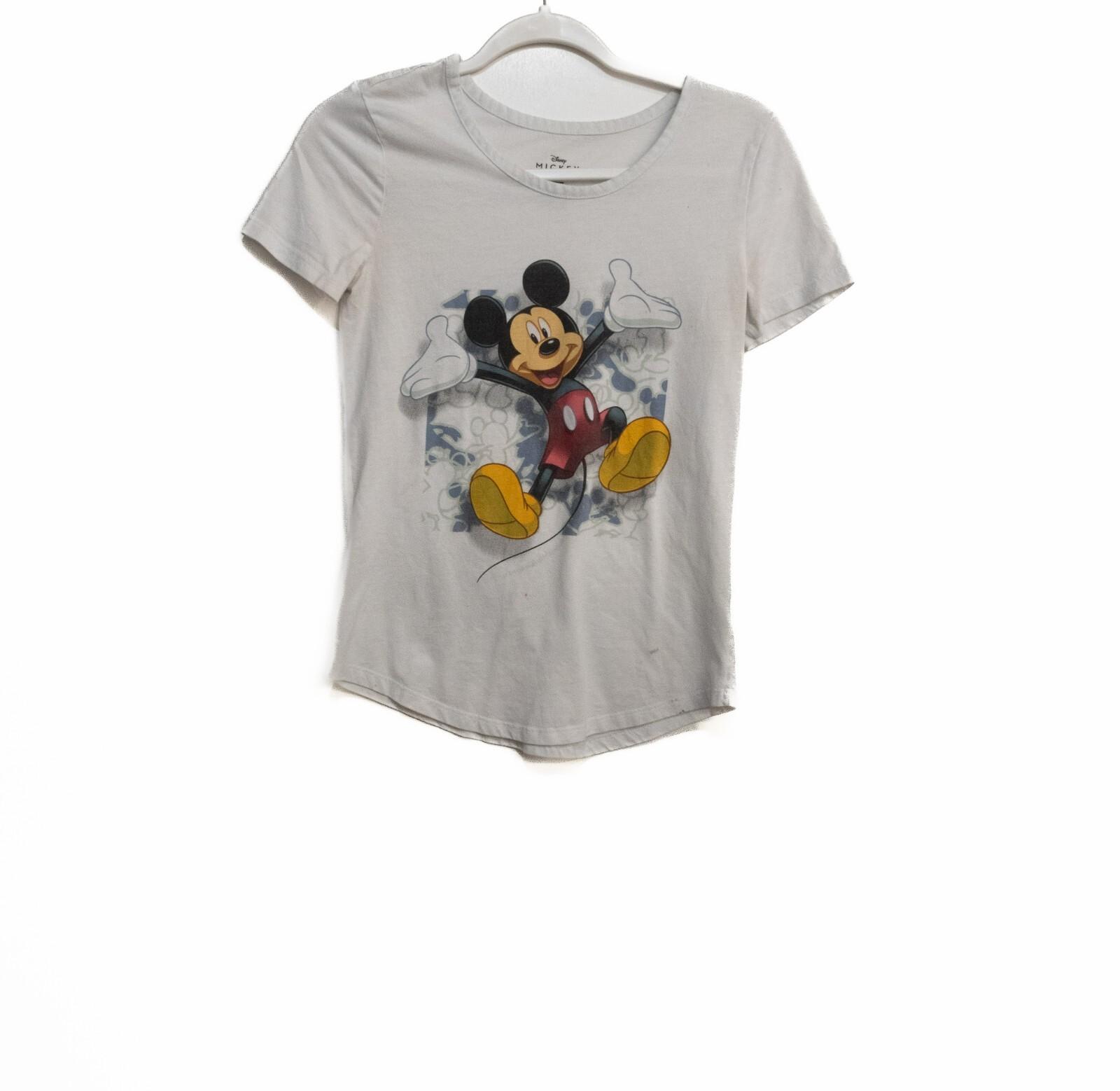 Disney Womens White Polycotton T-Shirt Mickey Mouse Graphic Print Round Neck S S