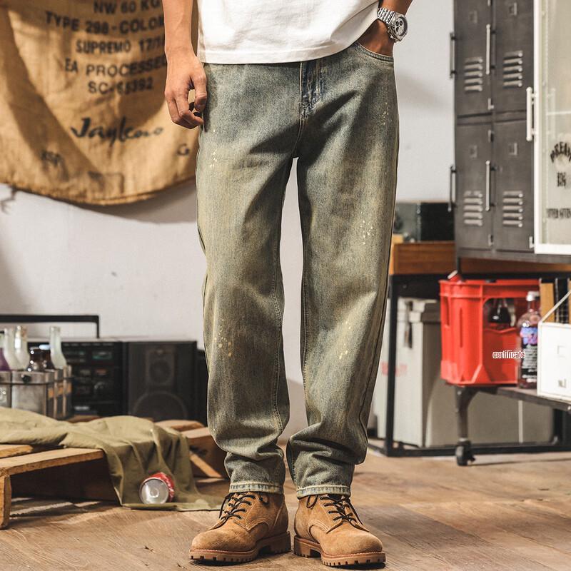 Мужские американские ретро свободные прямые стираные джинсы 29