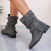 Bottes pour femmes Automne et Hiver Européennes et Américaines Rétro Bout Rond Talon Bas Bottes Cigarette