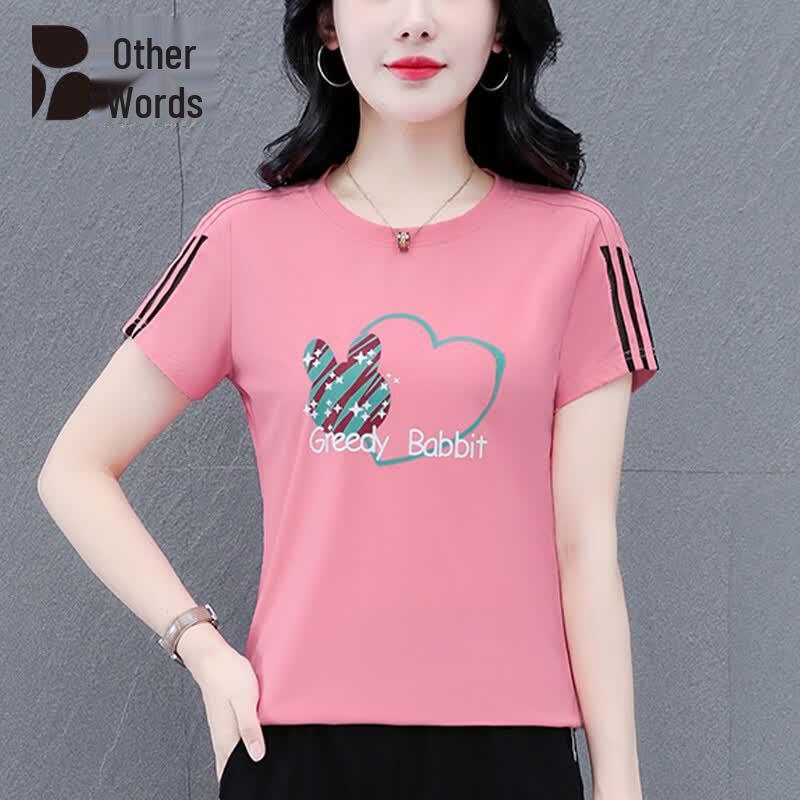 Bieyu Women s Heart Print Round Neck T-shirt 3XL