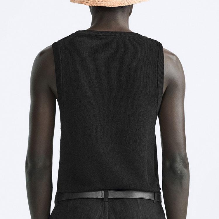Zara Plain Simple Round Neck Sleeveless Vest Men Tops Black 3166407-800