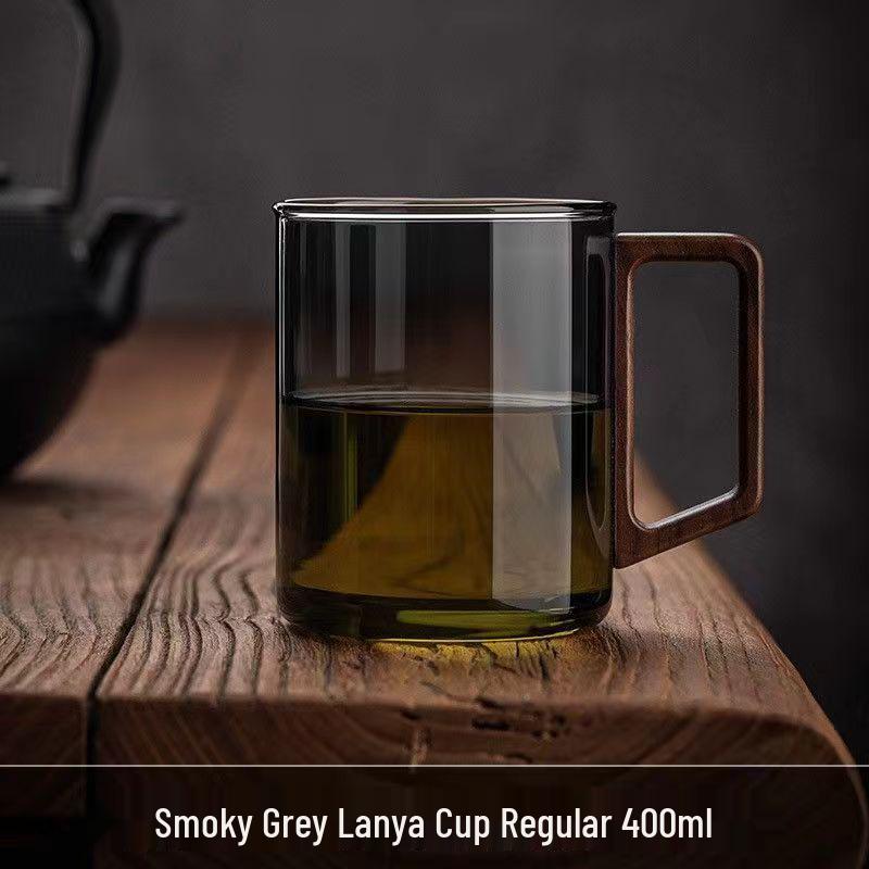 High-End Green Tea Glass Cup Set with Wooden Handle - Large Capacity, Thickened, High Temperature Resistant
