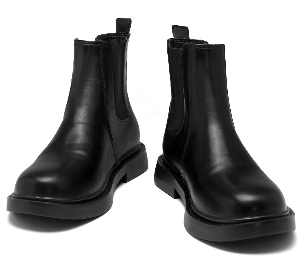 DADAWEN Women's Chelsea Boots, Side Gore, Short Boots, Water-Repellent, Soft, Easy To Walk In, Fall/Winter Shoes, Black, Size 24.5cm