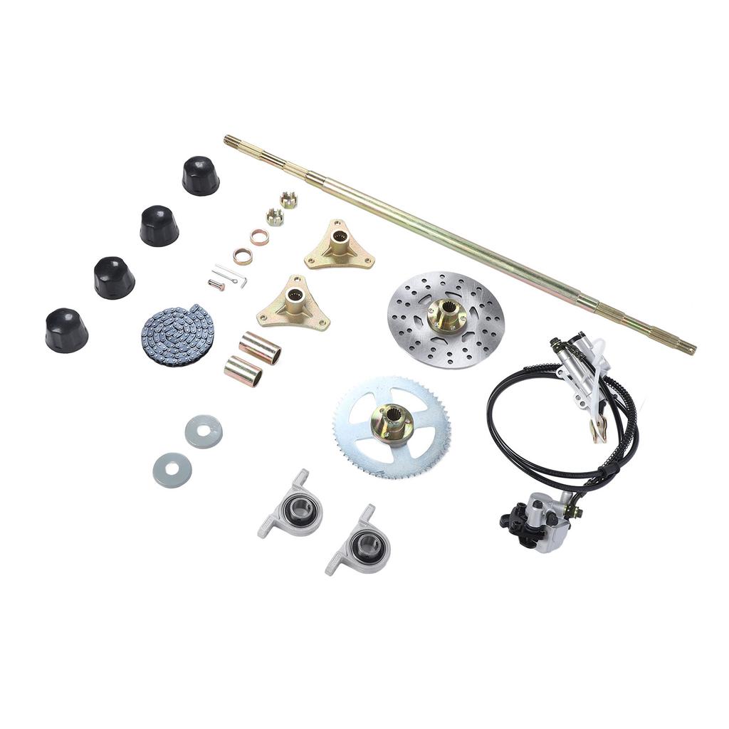 Sada zadní nápravy pro motokáru 29 palců, pastorek, řetěz, brzdový kotouč, třmen, náboje kol