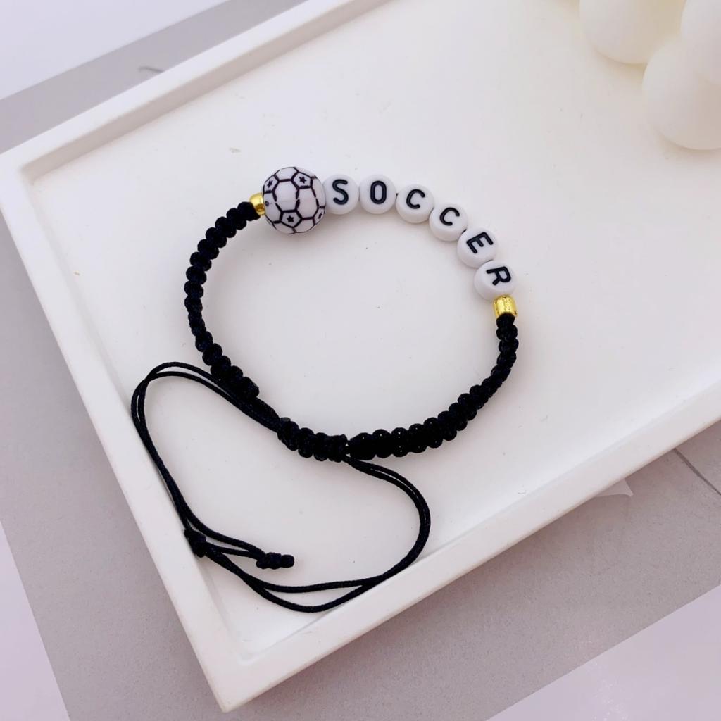 Pulsera de Cuentas Deportivas Hecha a Mano Única para Adolescentes - Voleibol, Baloncesto, Fútbol, Béisbol y Tenis Pulsera de Nudo de Cordón