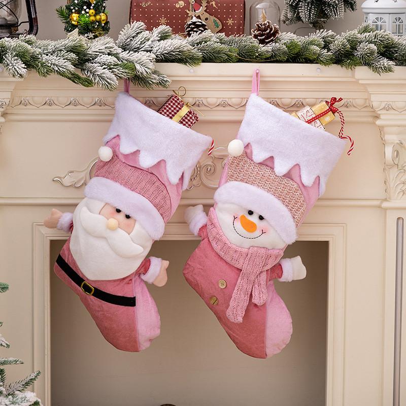 Nordic Pink Festive Christmas Stockings With Adorable Santa Snowman Perfect For Gifts
