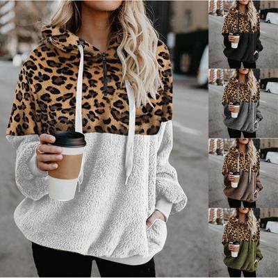 Women Leopard Patchwork Long Sleeve Sweatshirt Pullover Shirt Tops Blouse