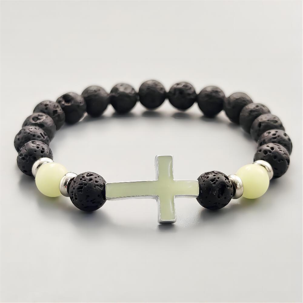 Summer Volcanic Stone Glow-in-the-Dark Vintage Bracelet Multi-color Glow-in-the-Dark Cross Beads Bracelet Bracelet Hand Jewelry