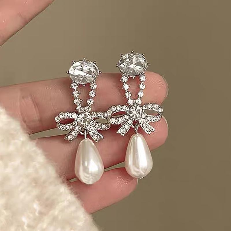 Silver Needle Pearl Flower Tassel Earrings - Women's Trendy All-Match Jewelry