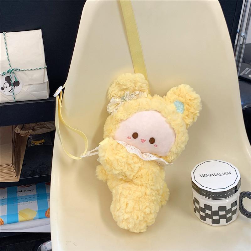 Plush Bunny Eared Sheep Shoulder Bag With Zipper Pocket For Daily Use