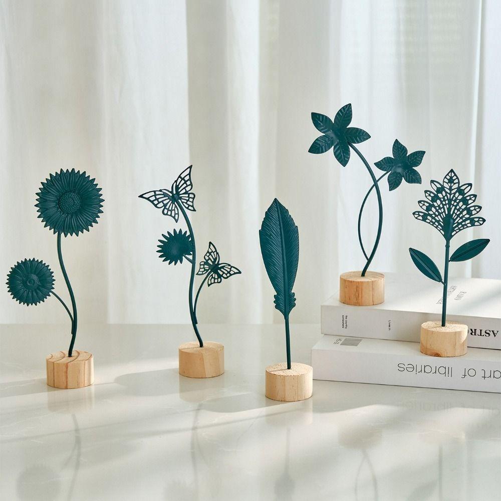 Hollow Out Home Decoration Ornaments Wood Base Miniature Leaf Figurines  Table Top Ornament