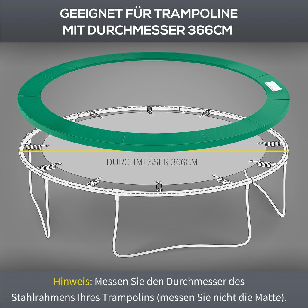 12FT Trampoline Spring Cover, Plastic Trampoline Pad Replacement Safety Guard, Green