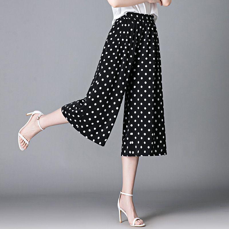 

2026 Women s Summer Eight-Tenths Length Ice Silk Skirt Pants - Mid-Aged & Elderly, Loose, Wide-Leg Trendy Drape Style. L (approx. 90-110 lbs)