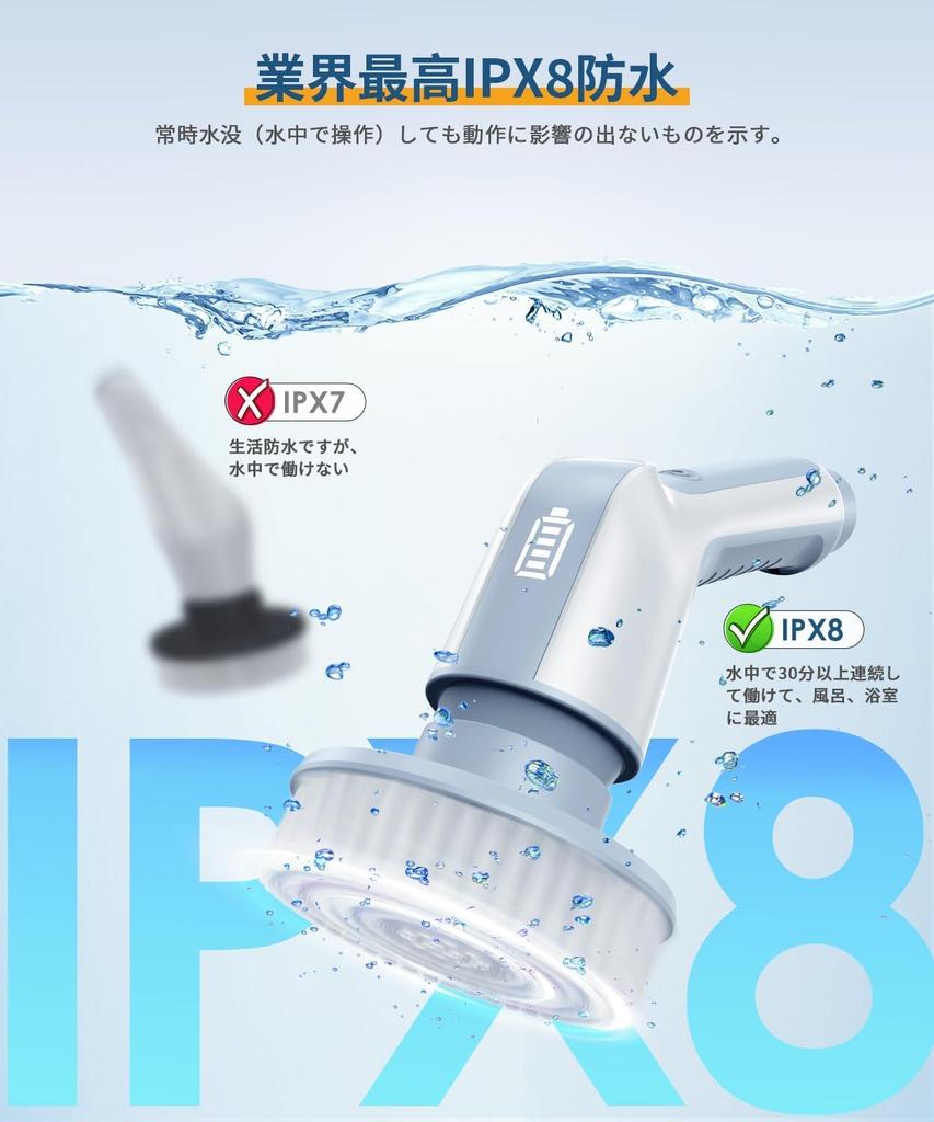 Airpher Cordless Bath Electric Bath Cleaning 120 Minutes of Continuous 9 Replacement Brushes Battery Level Display Polisher, Brush, Use, Included,