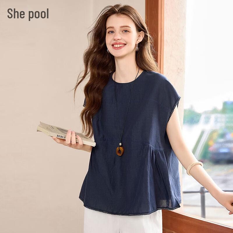 Tachí Women s Lyocell Ramie Blend Loose Round Neck Blouse M